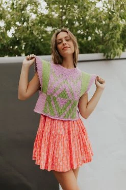 Henly Tops Free People Diamonds For Days Vest In Green Goddess Combo