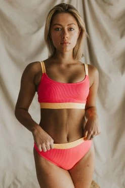 Henly Neon Block Swim BOTTOM In Pink/Orange