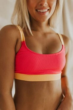 Henly Neon Block Swim TOP In Pink/Orange