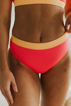 Henly Neon Block Swim BOTTOM In Pink/Orange