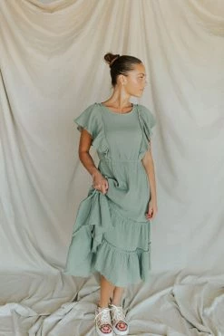 Henly Dresses Jenna Gauze Midi In Dark Sage