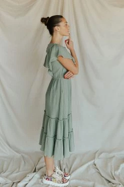 Henly Dresses Jenna Gauze Midi In Dark Sage
