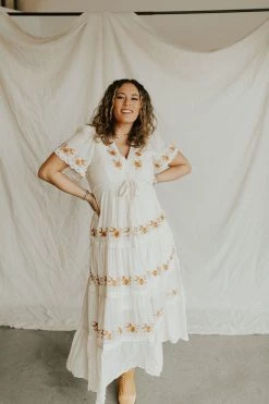Henly Dresses Adella Embroidered Maxi In Natural