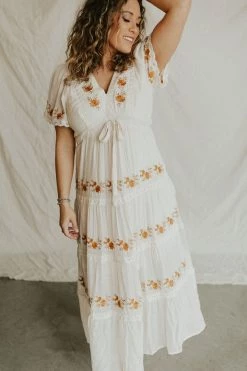 Henly Dresses Adella Embroidered Maxi In Natural