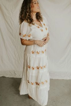 Henly Dresses Adella Embroidered Maxi In Natural