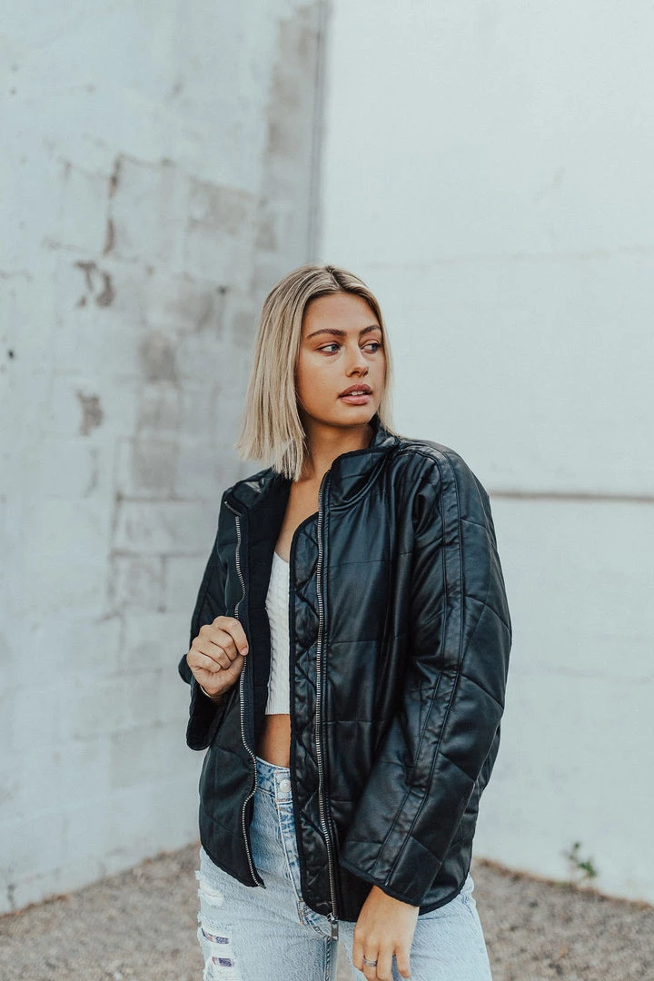 Henly Free People Dolman Quilted Vegan Leather Jacket In Black Jackets/Shackets/Blazers