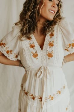 Henly Dresses Adella Embroidered Maxi In Natural