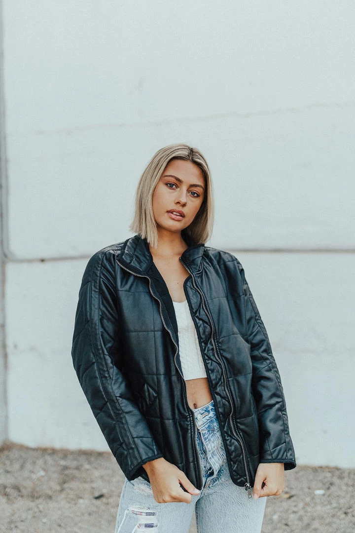 Henly Free People Dolman Quilted Vegan Leather Jacket In Black Jackets/Shackets/Blazers