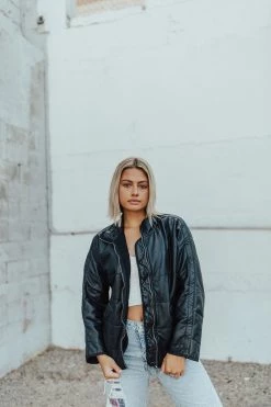 Henly Free People Dolman Quilted Vegan Leather Jacket In Black Jackets/Shackets/Blazers