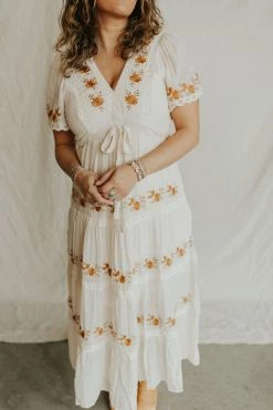 Henly Dresses Adella Embroidered Maxi In Natural