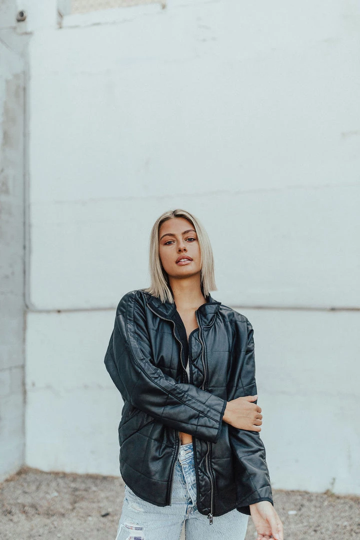 Henly Free People Dolman Quilted Vegan Leather Jacket In Black Jackets/Shackets/Blazers