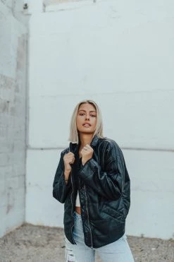 Henly Free People Dolman Quilted Vegan Leather Jacket In Black Jackets/Shackets/Blazers