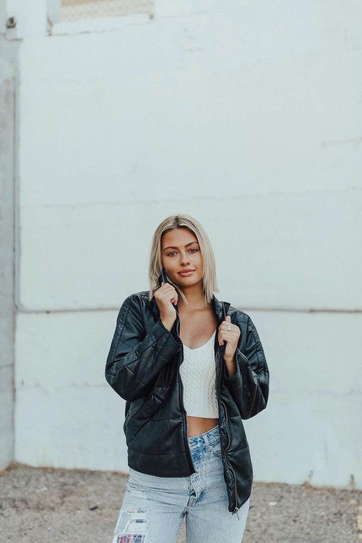 Henly Free People Dolman Quilted Vegan Leather Jacket In Black Jackets/Shackets/Blazers