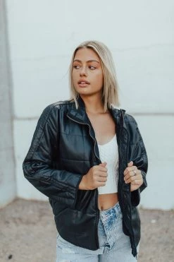 Henly Free People Dolman Quilted Vegan Leather Jacket In Black Jackets/Shackets/Blazers