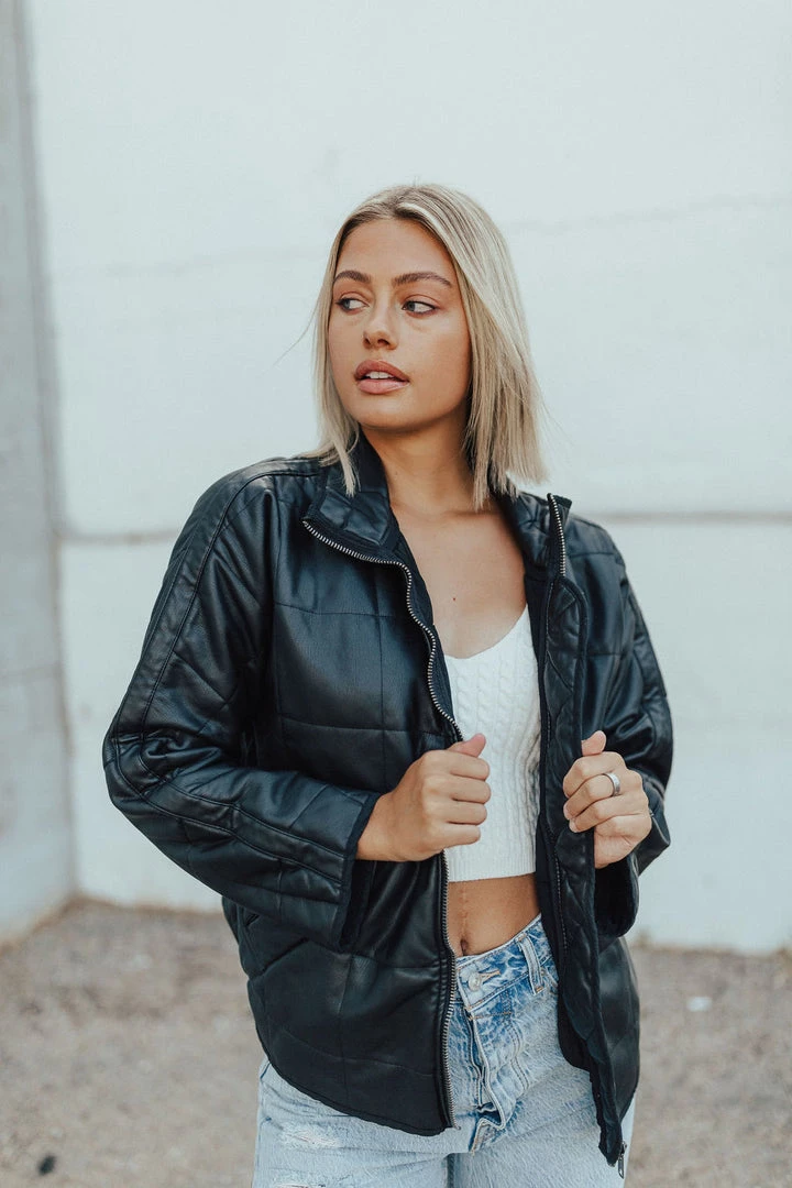 Henly Free People Dolman Quilted Vegan Leather Jacket In Black Jackets/Shackets/Blazers