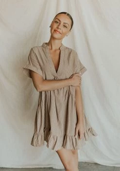 Henly Lana Linen Stripe Dress In Latte Dresses