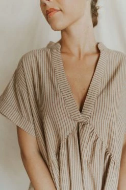 Henly Lana Linen Stripe Dress In Latte Dresses