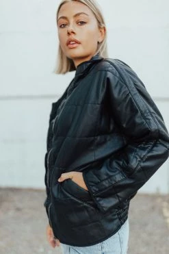 Henly Free People Dolman Quilted Vegan Leather Jacket In Black Jackets/Shackets/Blazers