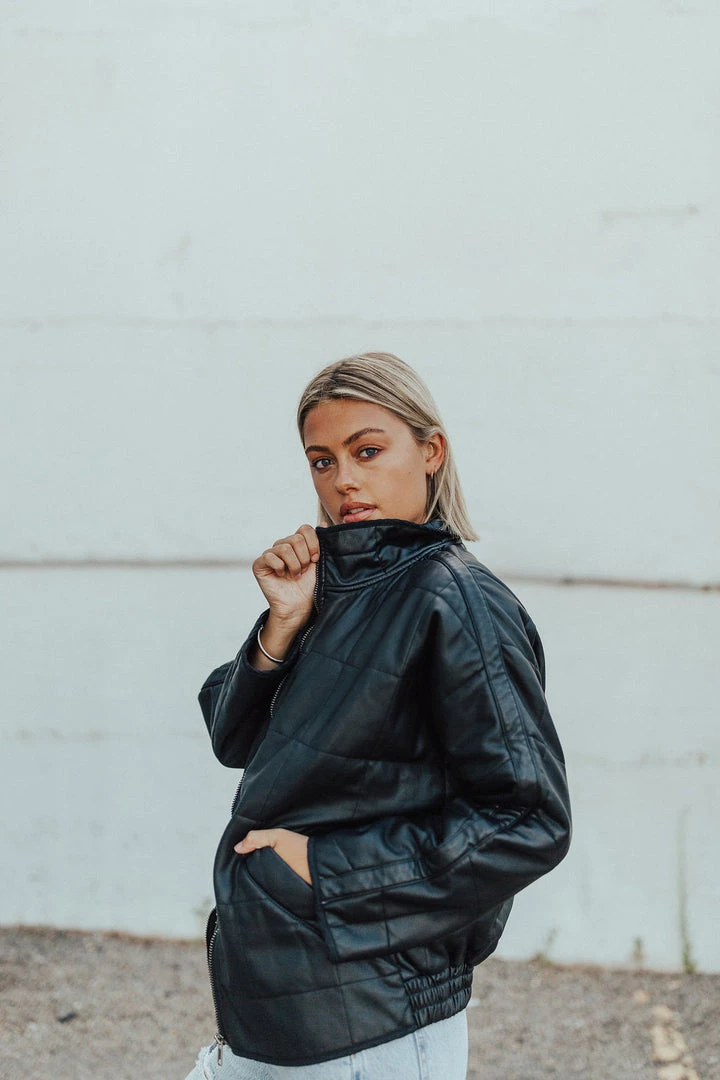 Henly Free People Dolman Quilted Vegan Leather Jacket In Black Jackets/Shackets/Blazers