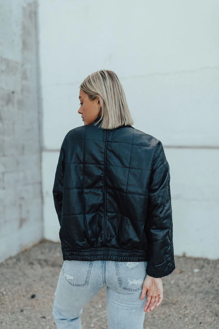 Henly Free People Dolman Quilted Vegan Leather Jacket In Black Jackets/Shackets/Blazers