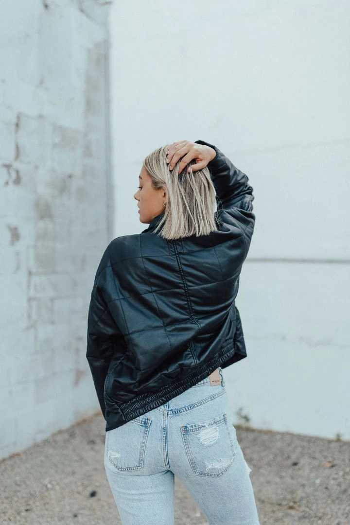 Henly Free People Dolman Quilted Vegan Leather Jacket In Black Jackets/Shackets/Blazers