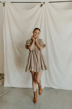 Henly Lana Linen Stripe Dress In Latte Dresses