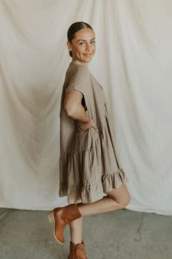 Henly Lana Linen Stripe Dress In Latte Dresses