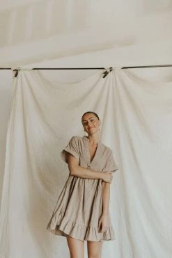 Henly Lana Linen Stripe Dress In Latte Dresses