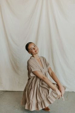 Henly Lana Linen Stripe Dress In Latte Dresses