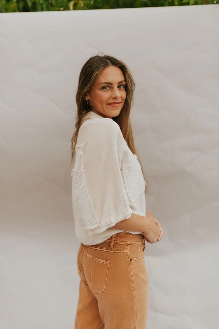 Henly Block Party Gauze Top In Natural Tops