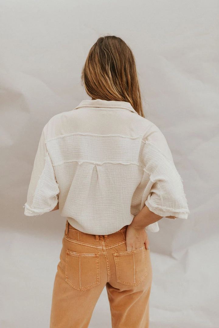 Henly Block Party Gauze Top In Natural Tops