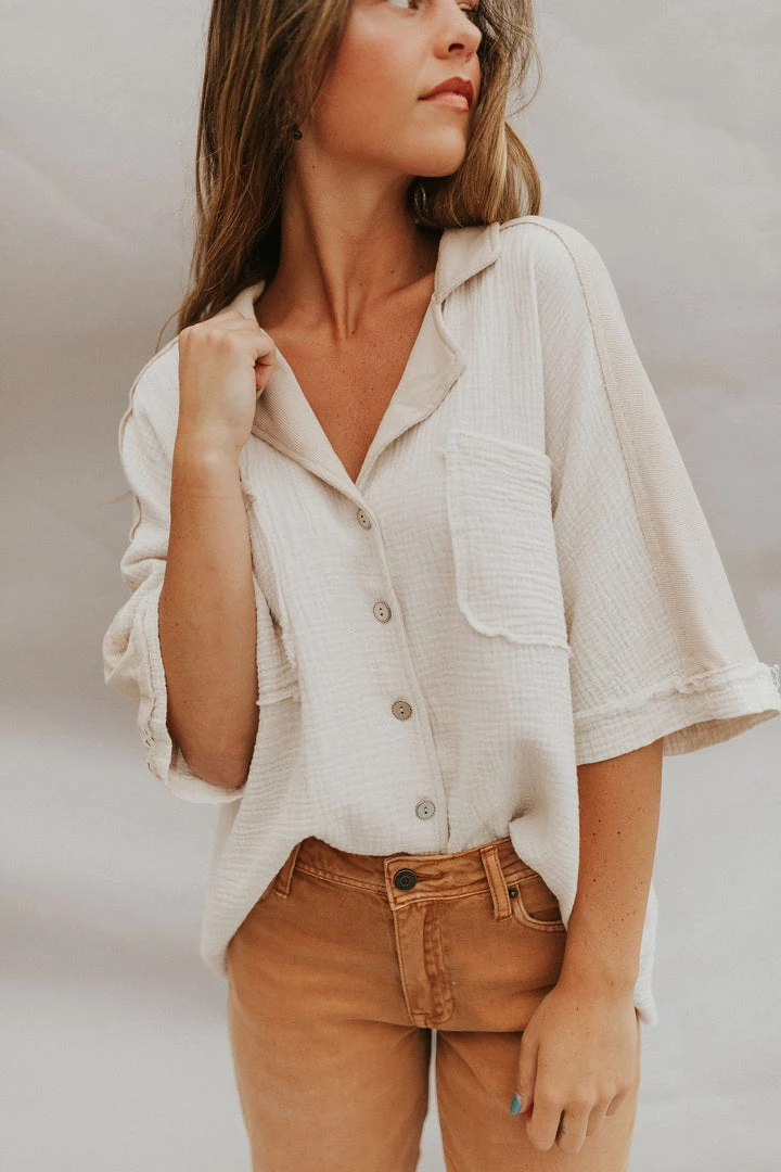 Henly Block Party Gauze Top In Natural Tops