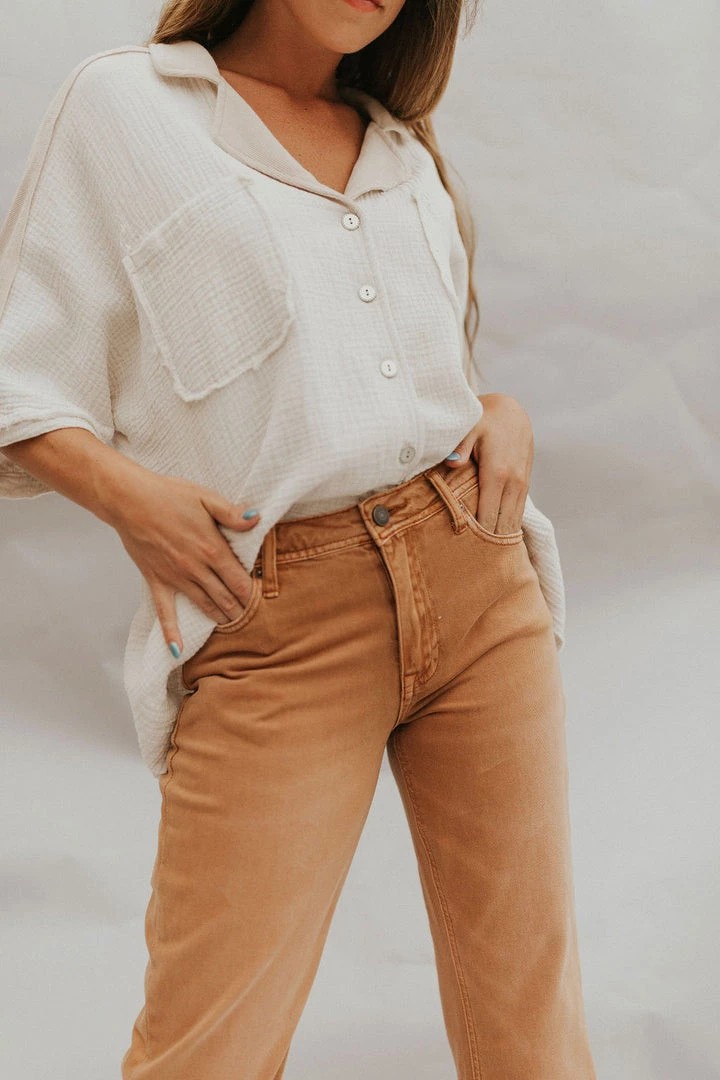 Henly Block Party Gauze Top In Natural Tops