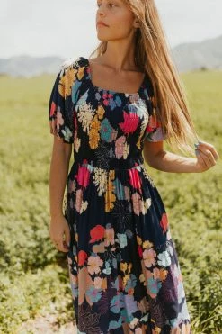 Henly Sea You Later Floral Midi In Navy
