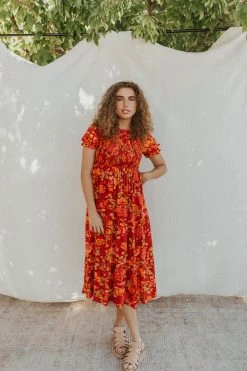 Henly Lucky Me Floral Midi In Red NEW ARRIVALS