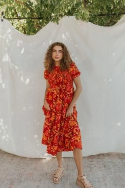 Henly Lucky Me Floral Midi In Red NEW ARRIVALS