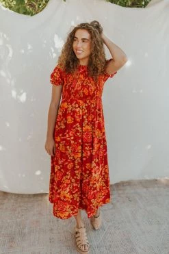 Henly Lucky Me Floral Midi In Red NEW ARRIVALS