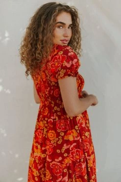 Henly Lucky Me Floral Midi In Red NEW ARRIVALS
