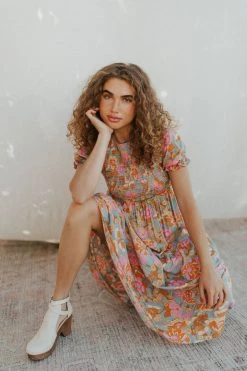 Henly Lucky Me Floral Midi In Dusty Blue NEW ARRIVALS