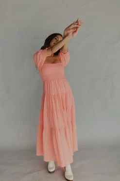 Henly Sundown Crepe Maxi In Coral Dresses