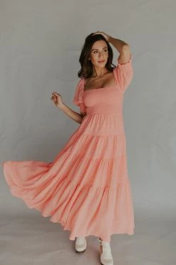 Henly Sundown Crepe Maxi In Coral Dresses
