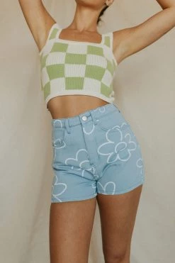 Henly Drive Me Daisy Denim Shorts In Light Blue