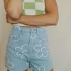 Henly Drive Me Daisy Denim Shorts In Light Blue