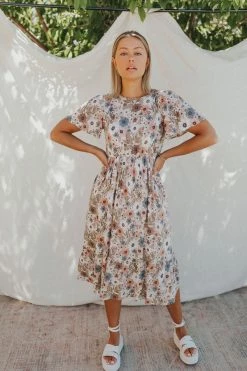 Henly She Daisy Floral Midi In Natural