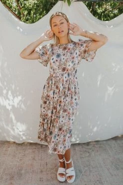 Henly She Daisy Floral Midi In Natural