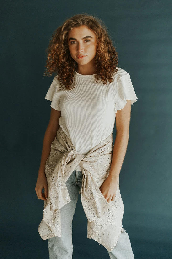 Henly *Free People Whats Up Baby Waffle Tee In Tofu