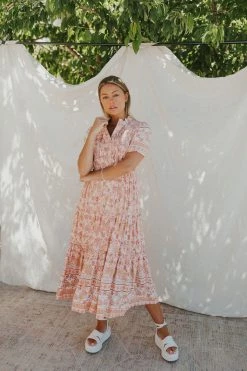 Henly Arden Floral Midi In Dusty Rose