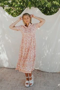 Henly Arden Floral Midi In Dusty Rose