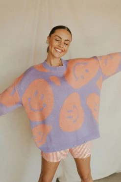 Henly Smiley Pullover In Lavender Sweaters