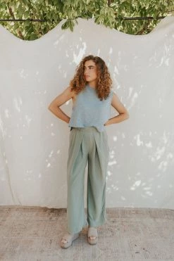 Henly Free People Nothin To Say Pleated Trousers In Seagrass NEW ARRIVALS